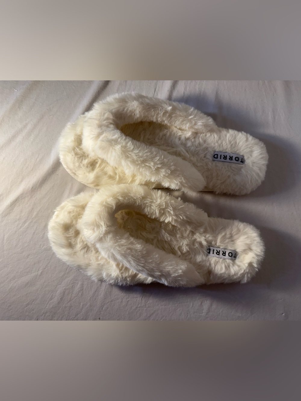 torrid Cream Faux-Fur Crossband Slide Slippers